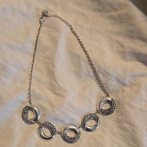 Liz Claiborne Silver Necklace with Intricate Circular Design